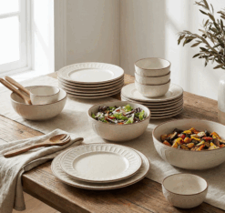 Sculpted Cream Dinnerware (21 Pieces)